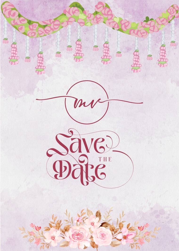 Save the date card with floral border and monogram, wedding stationery design by Propix Jaipur