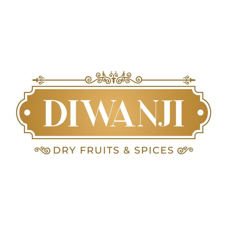Diwanji Dry Fruits and Spices logo, an ornate gold cartouche wordmark by Propix