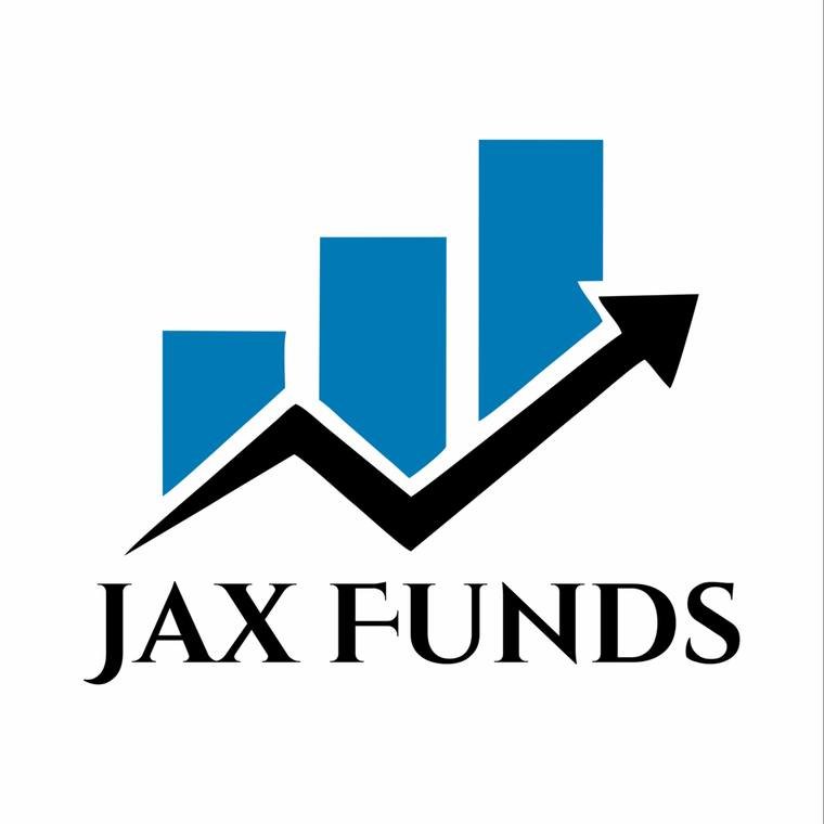 Jax Funds logo, a rising bar chart and arrow mark, designed by Propix Jaipur