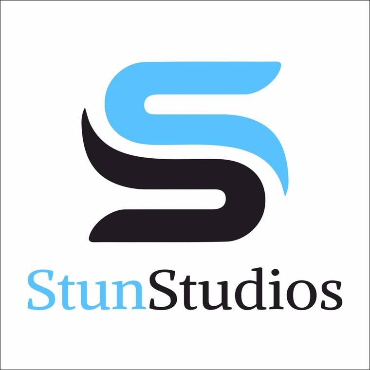 StunStudios logo, an interlocking S monogram in blue and black, designed by Propix
