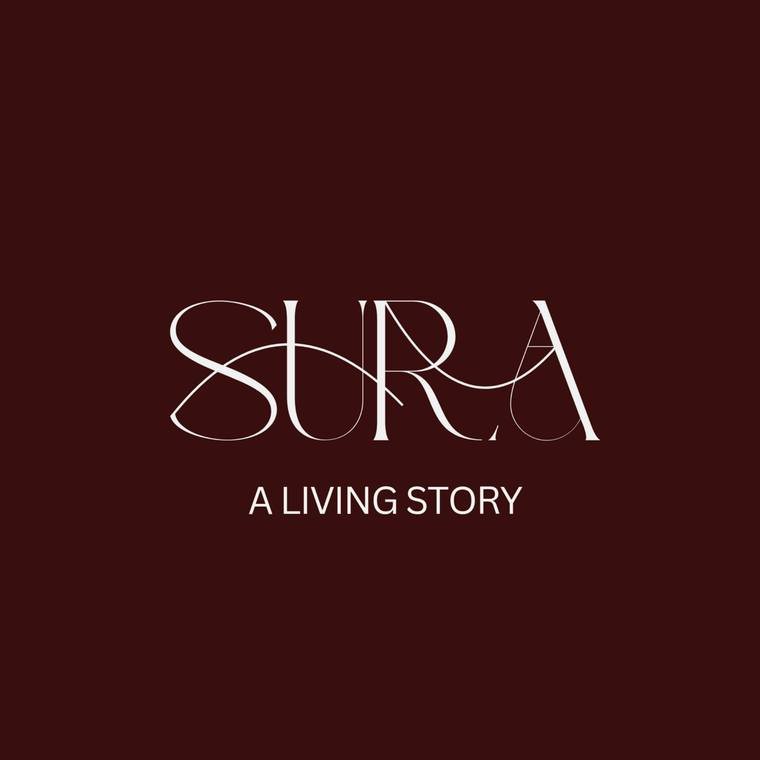 SURA logo, a fine serif wordmark with the line A Living Story, designed by Propix
