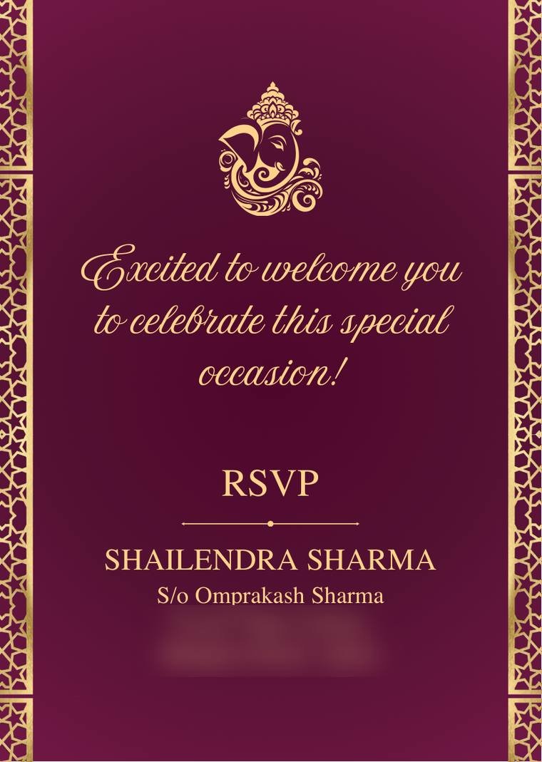 RSVP card in plum and gold from a wedding invitation suite designed in Jaipur