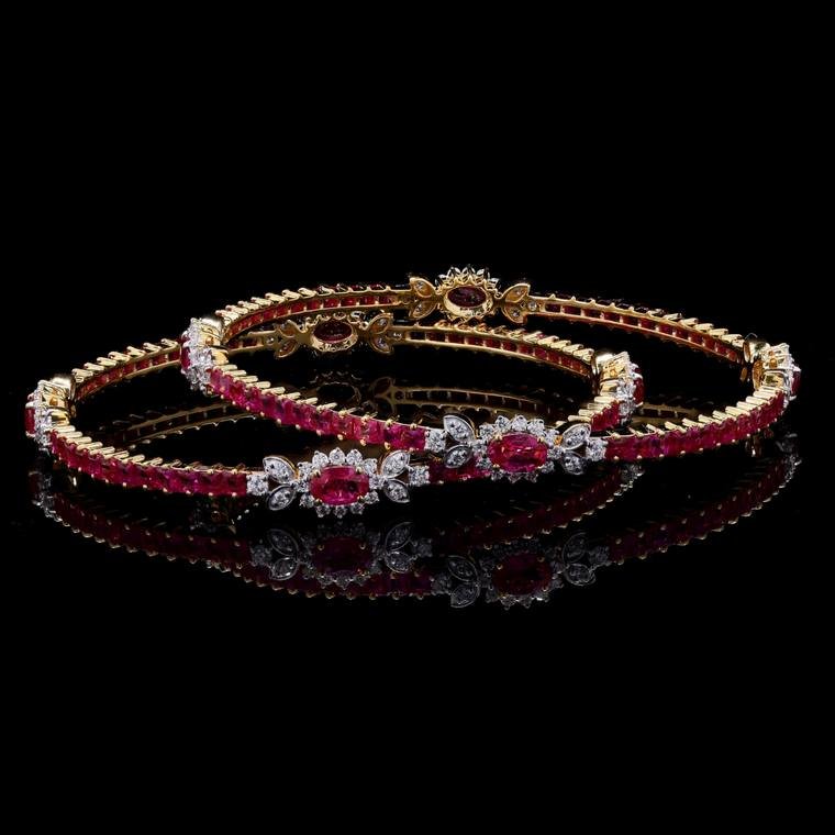 Ruby and diamond bangles photographed on black for a Jaipur jewellery brand, by Propix