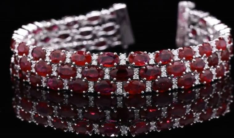 Ruby and diamond cuff bracelet, studio product photography by Propix Jaipur