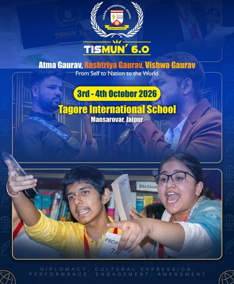 TISMUN 6.0 event poster for Tagore International School, designed by Propix Jaipur