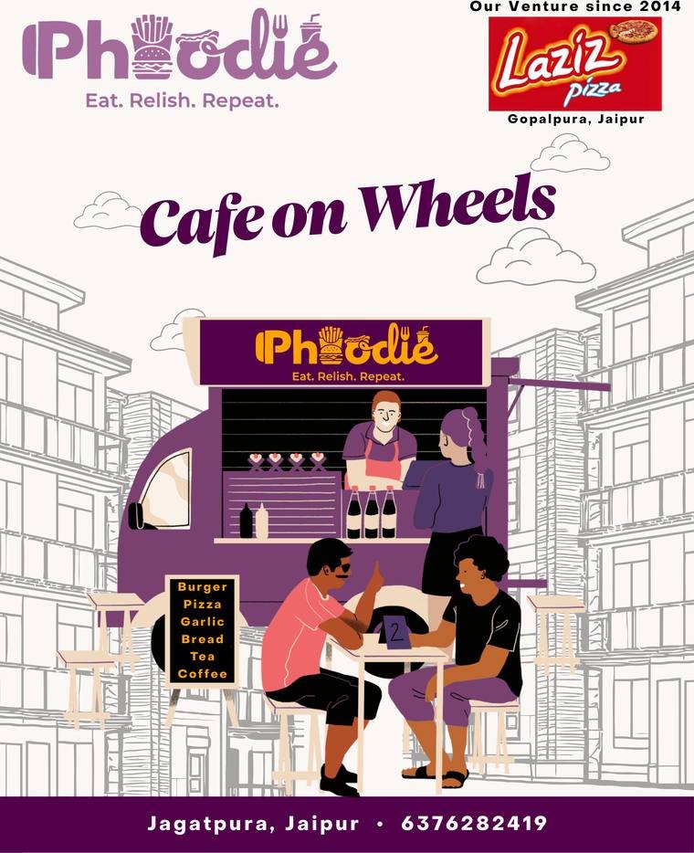 Cafe on Wheels launch creative for iPhoodie Jagatpura Jaipur, illustrated social media post by Propix