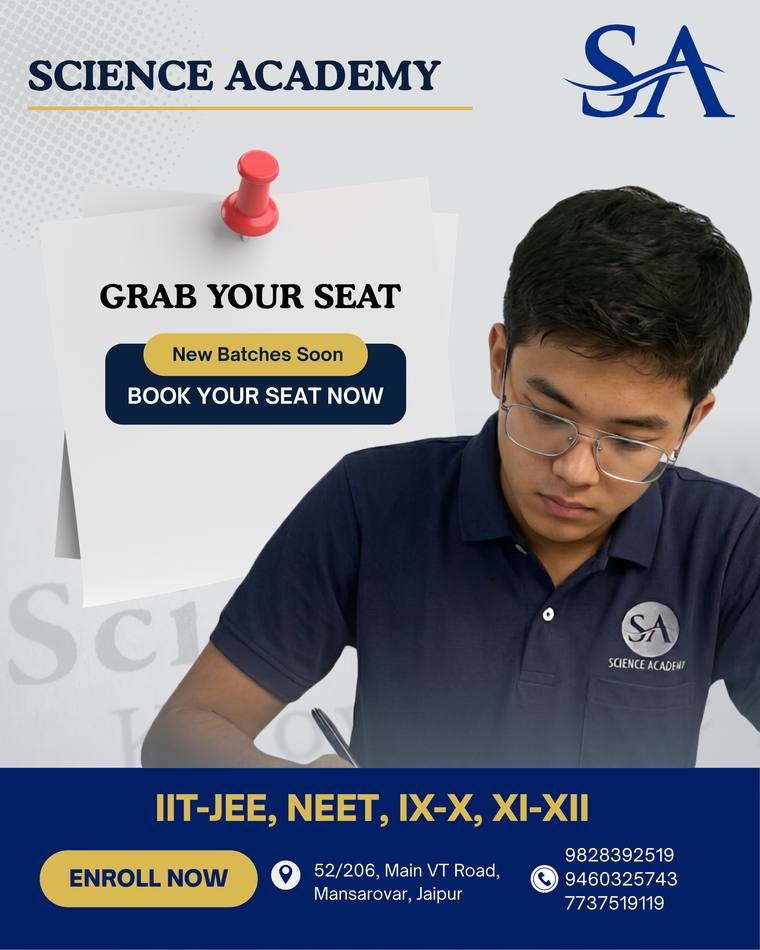Batch enrolment creative for Science Academy Jaipur, social media design by Propix