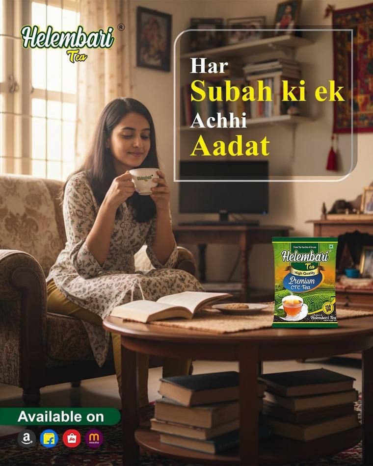 Helembari Tea lifestyle creative built around a morning habit line, designed by Propix